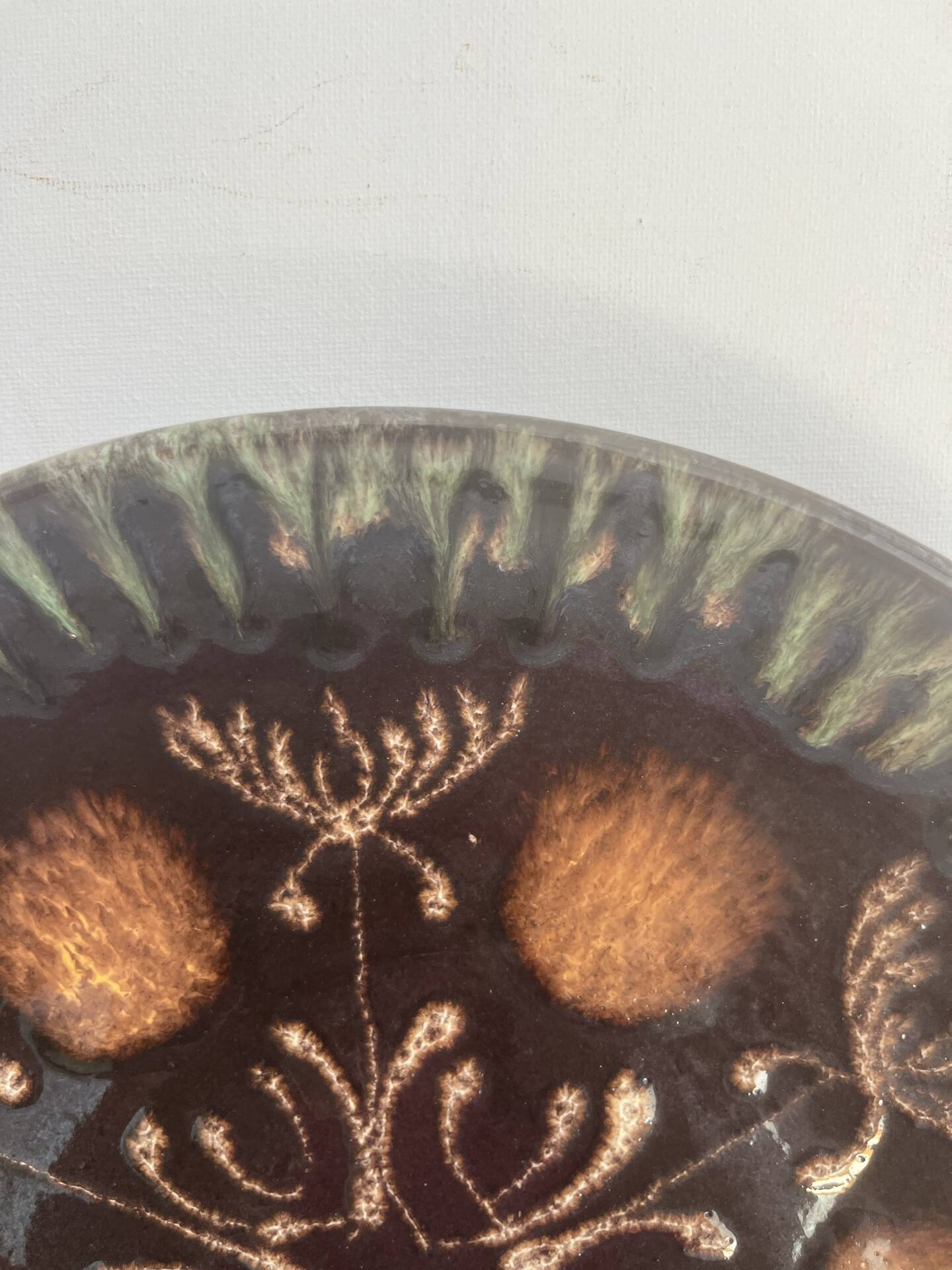 Vintage ceramic bowl for placing or hanging.