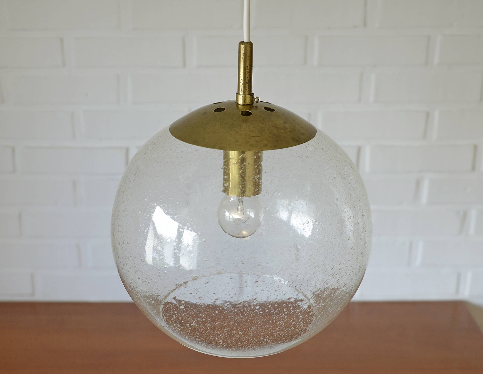 Vintage brass and bubble glass pendant lamp mid century modern hanging lamp