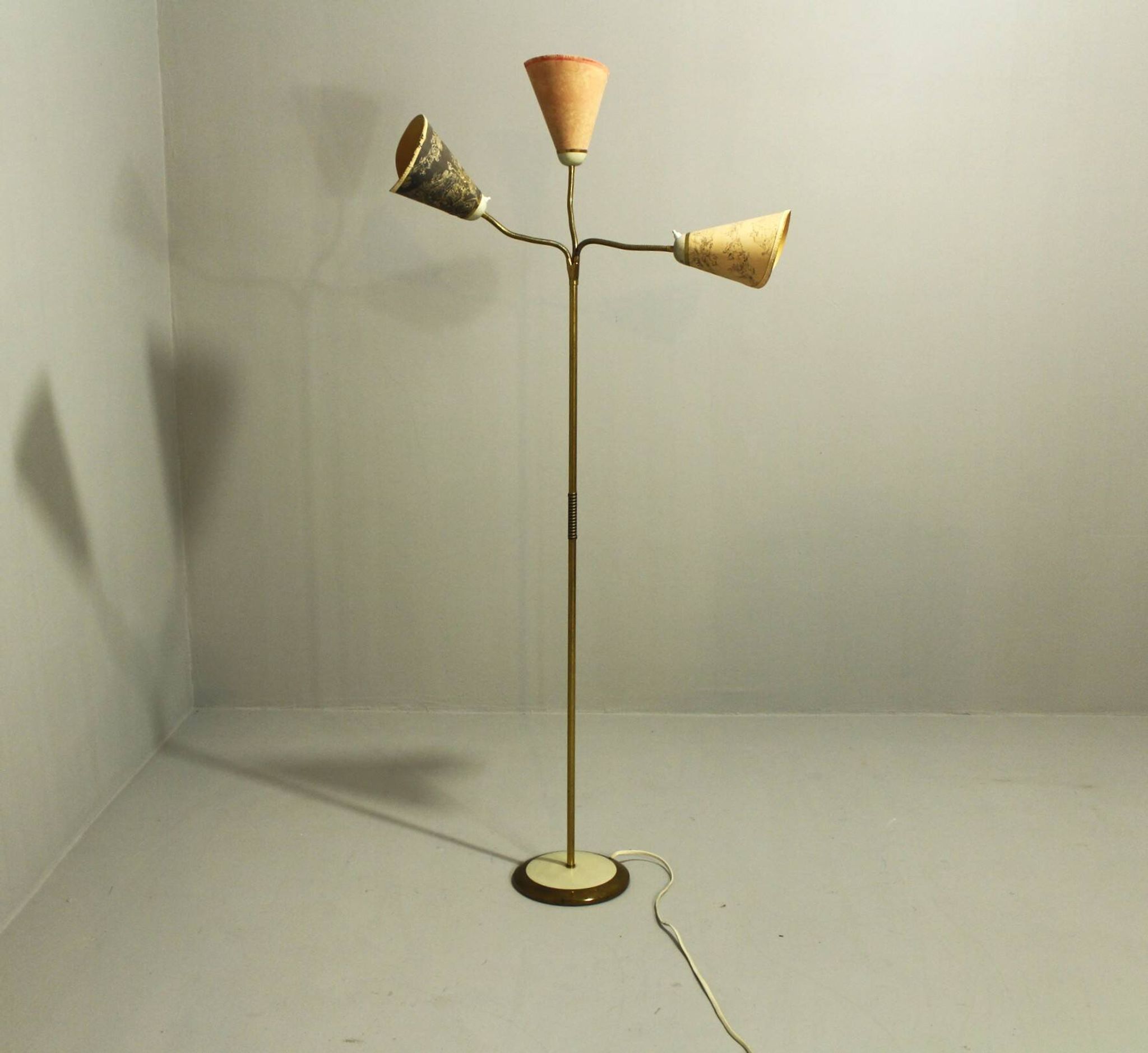 Italian Brass Three Light Floor Lamp, 1960s