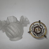 Ancienne applique droite en porcelaine et tulipe en verre