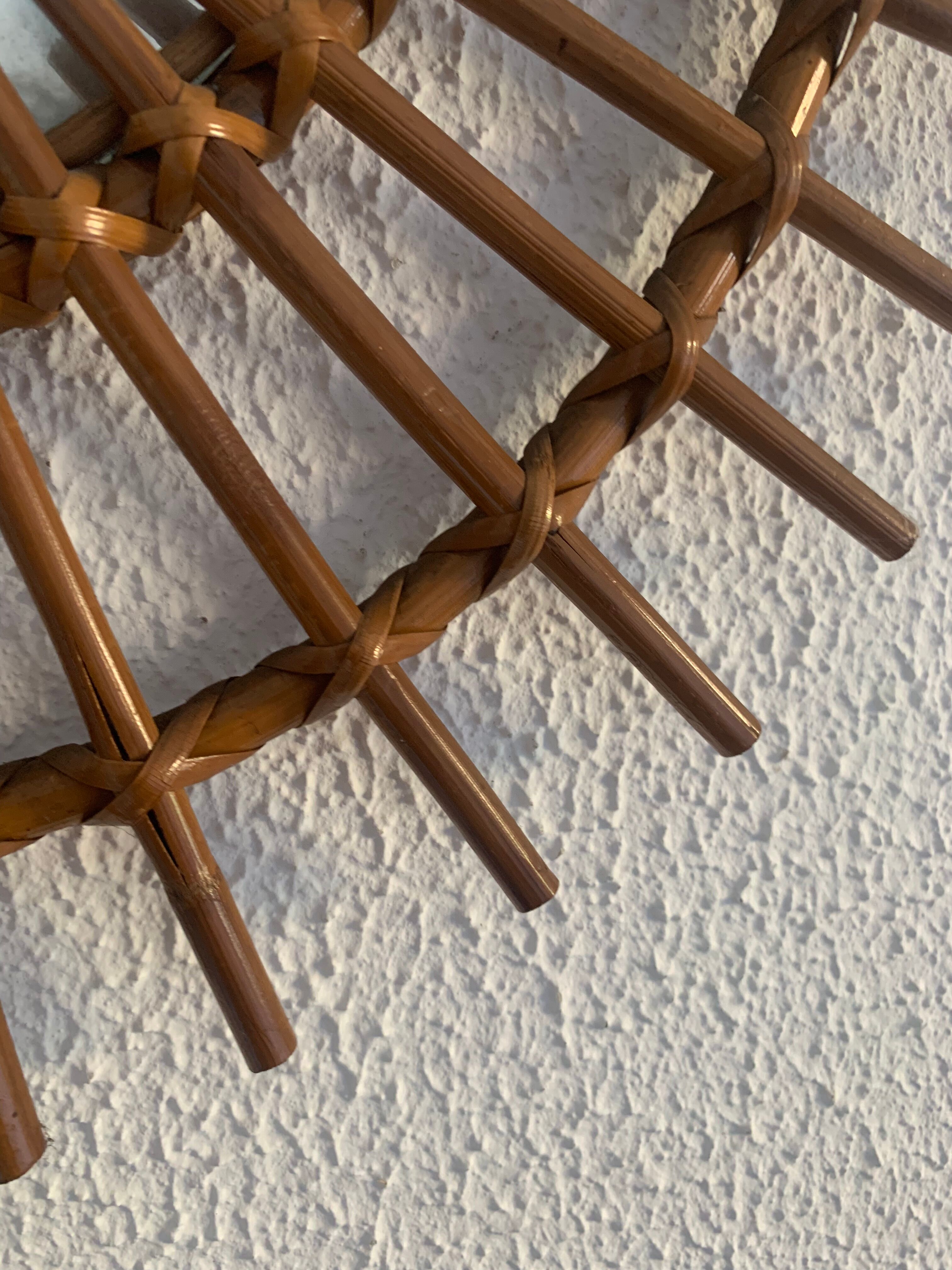 Vintage mirror 1960 rattan wicker sun - 55 cm