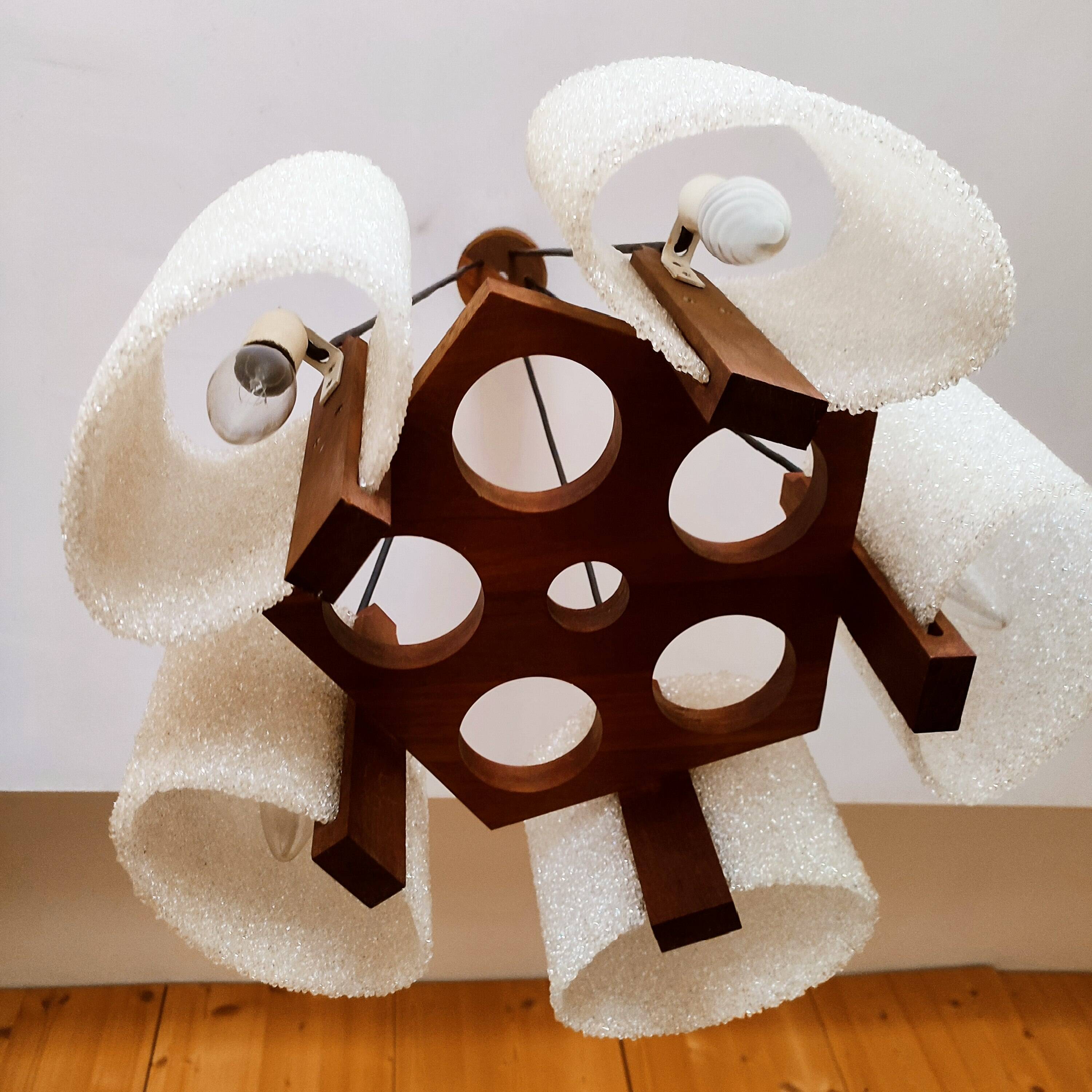 Scandinavian pendant light in teak and perspex