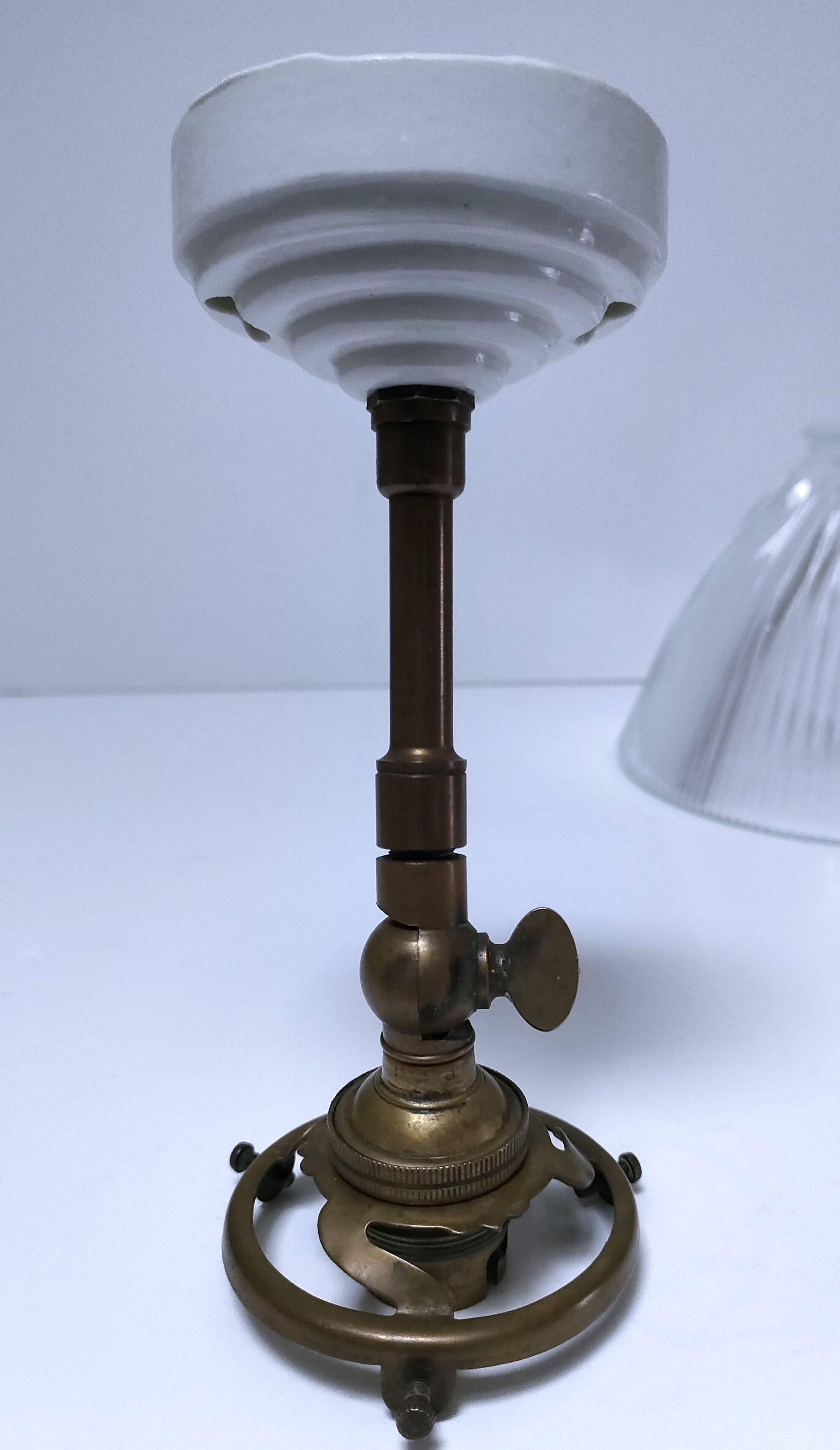 Articulated wall light glass Holophane brass porcelain