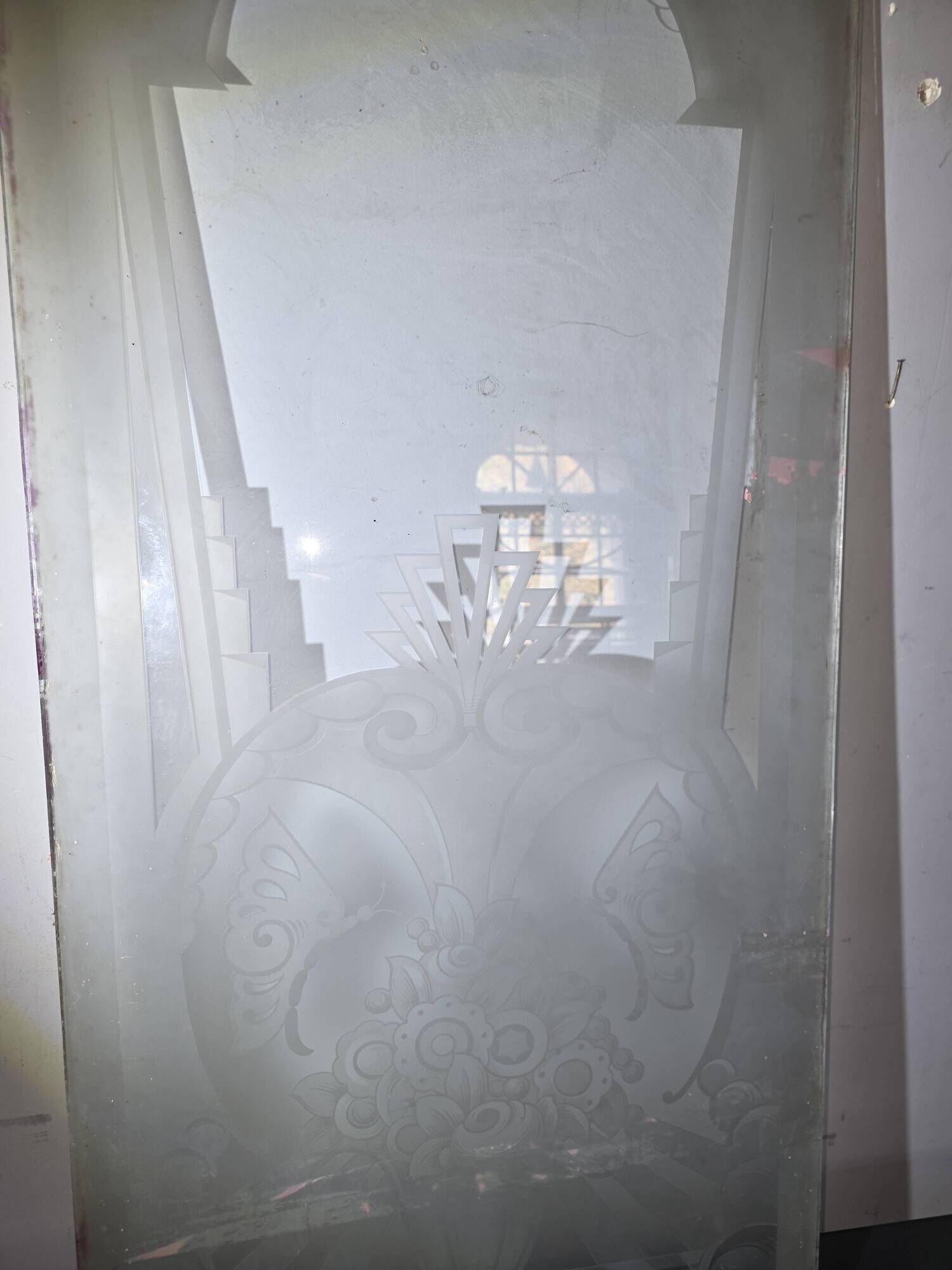 Art Deco engraved glass door panel 1930