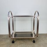 Kaymet dessert trolley in smoked glass and anodised aluminium, 1980s.