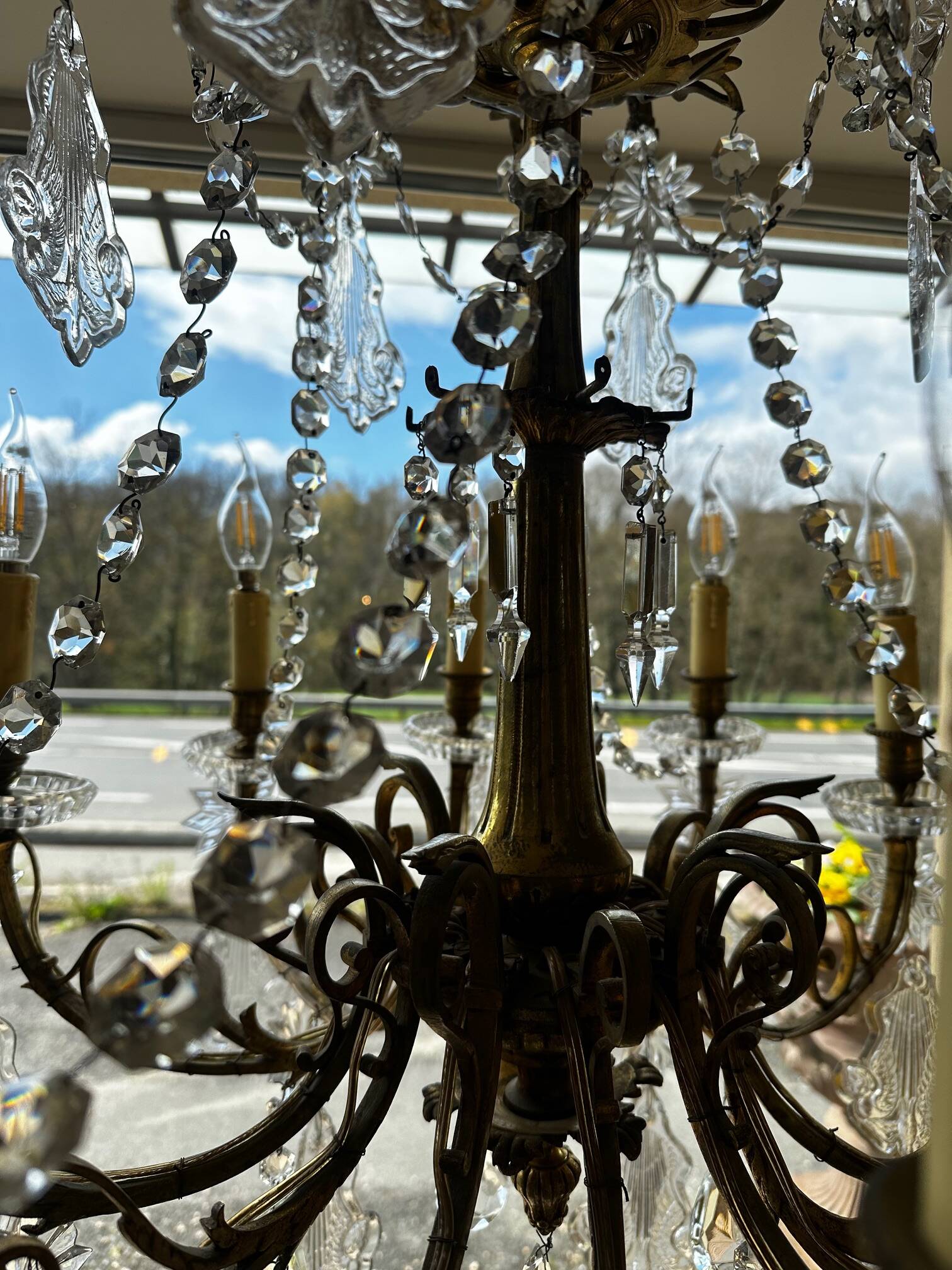 Crystal and bronze chandelier