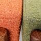Tabouret scandinave orange/ vert bouclé lot de 2 