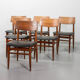 Danish Solid Teak Wooden Dining Chairs with Black Leatherette Seating 1960s