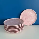 Set of 8 signed pink ceramic dessert plates - Artisan tableware