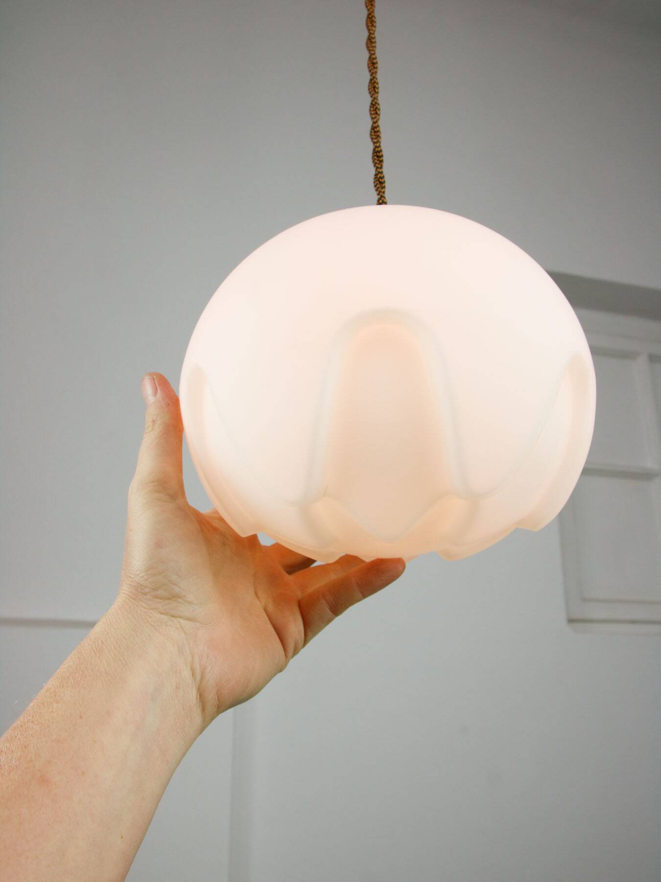 Mid-Century Italian Brass & Opaline Pendant Lamp