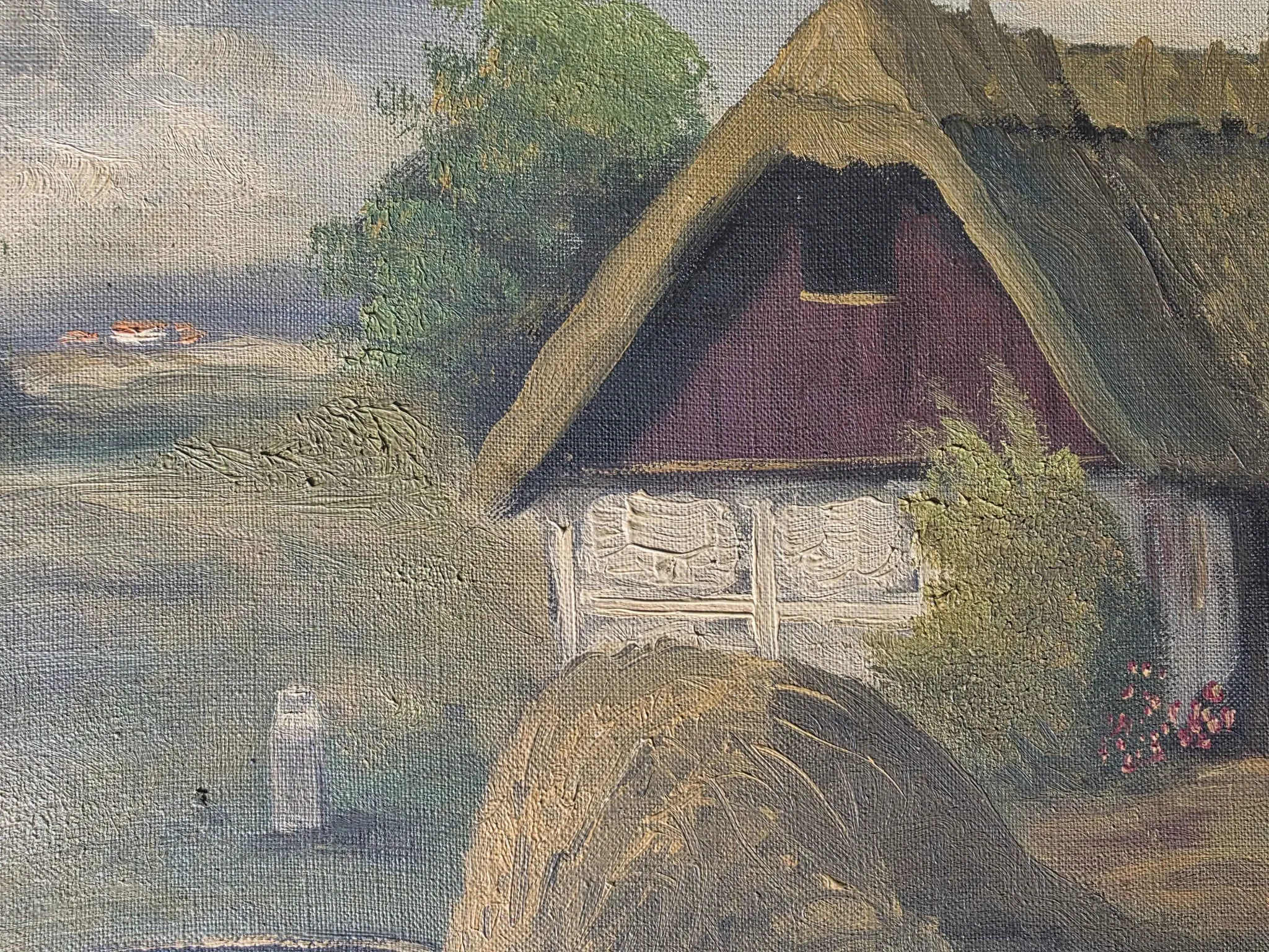 Vintage Farmyard Oil Painting by Henning Bjørn