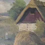 Vintage Farmyard Oil Painting by Henning Bjørn