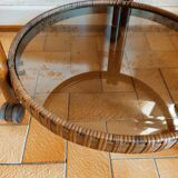 Round rattan bar table on wheels