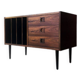 Wooden sideboard with 3 drawers and vinyl storage, Denmark 1970
