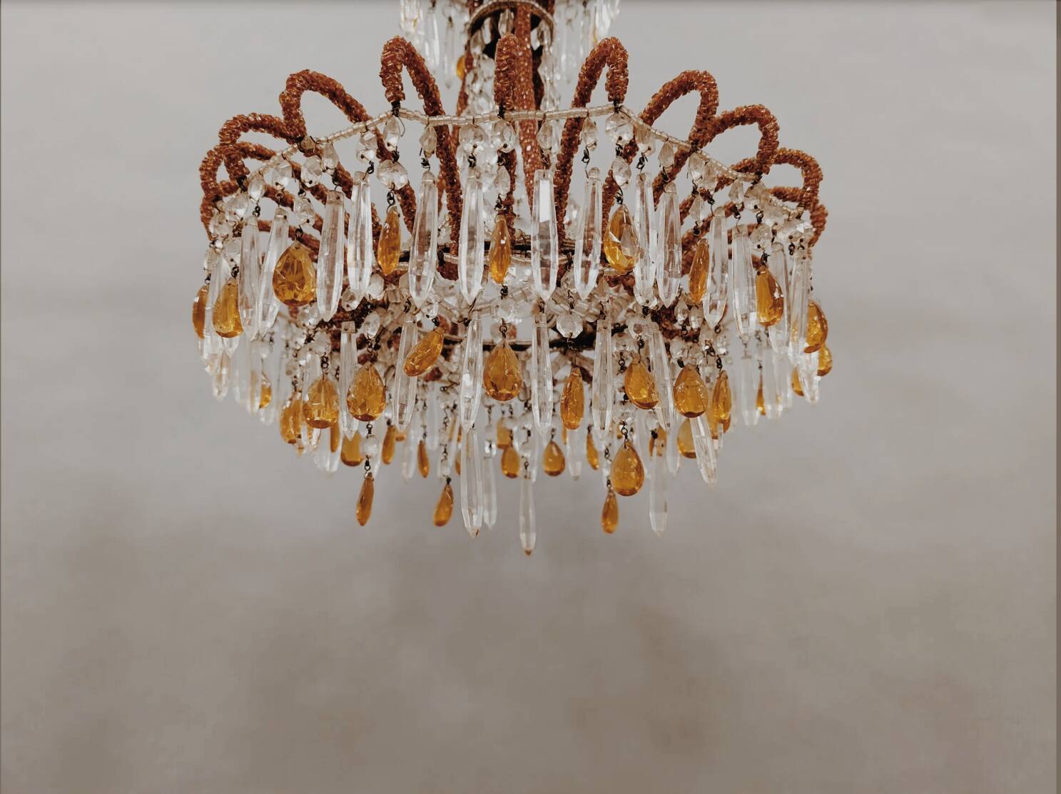 Antique chandelier with pendant decorations, late 19th century.