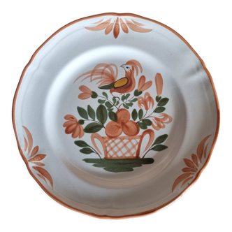 Old earthenware plate with Rooster and Orange Basket pattern