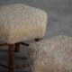 Pair of Danish oak stools from the mid-century with hexagonal seat and turned legs, 1950s.