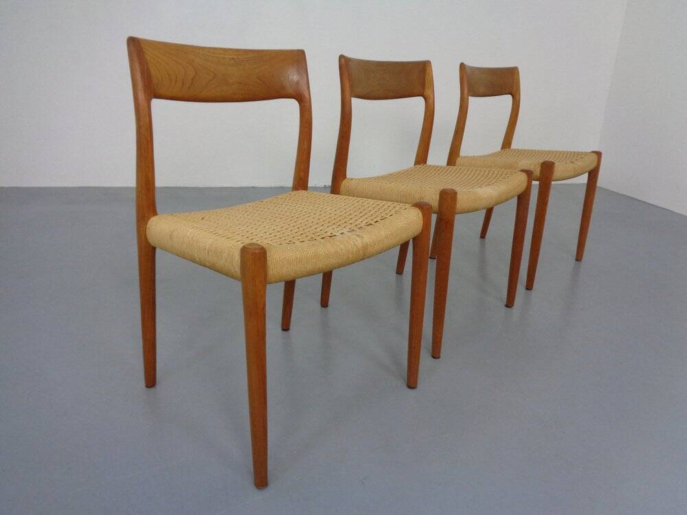 Model 77 Dining Chair in Teak and Papercord by Niels Otto Møller for J.L. Møllers, 1960s
