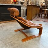 Kroken armchair and footrest in leather and bentwood by Ake Fribytter for Nelo Mobel, Sweden