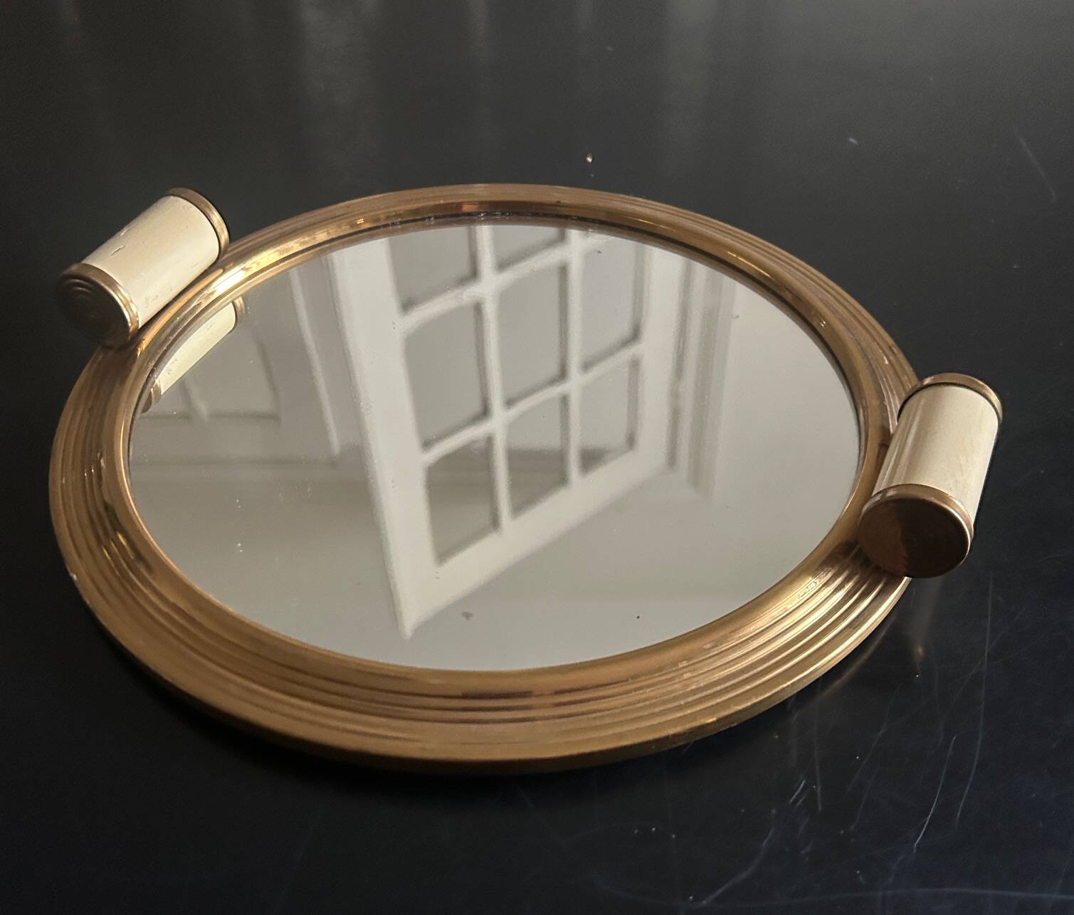 Art Deco mirror and brass tray