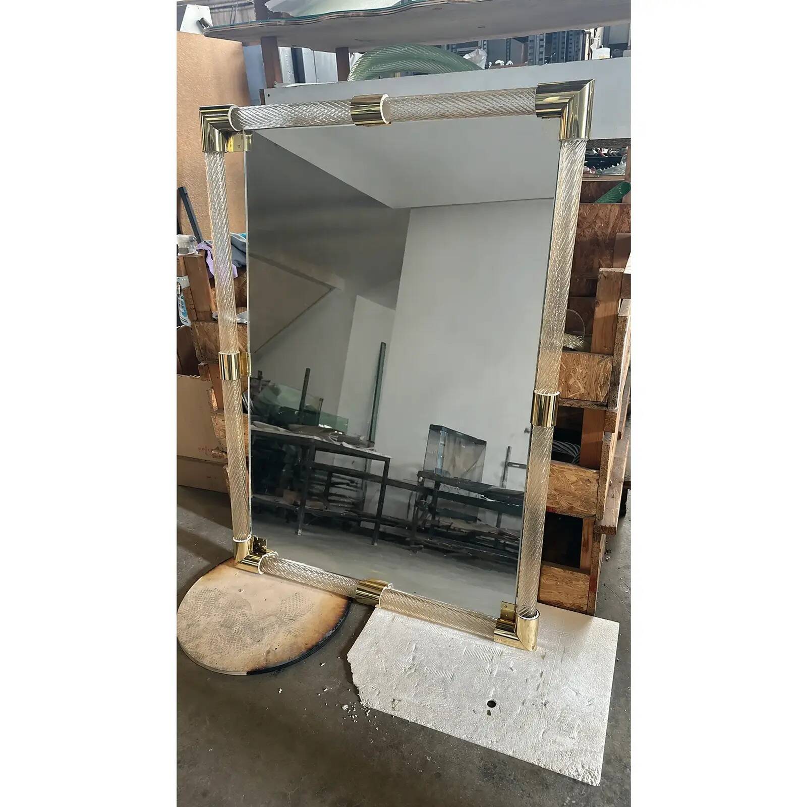 Grand Venetian Murano Glass Mirror with Twisted Torchon Frame