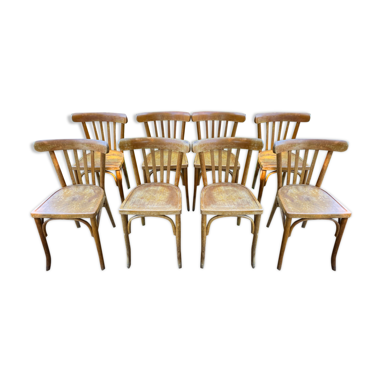 Lot de 8 chaises de bistrot vintage 1950