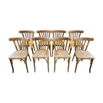 Lot de 8 chaises de bistrot vintage 1950