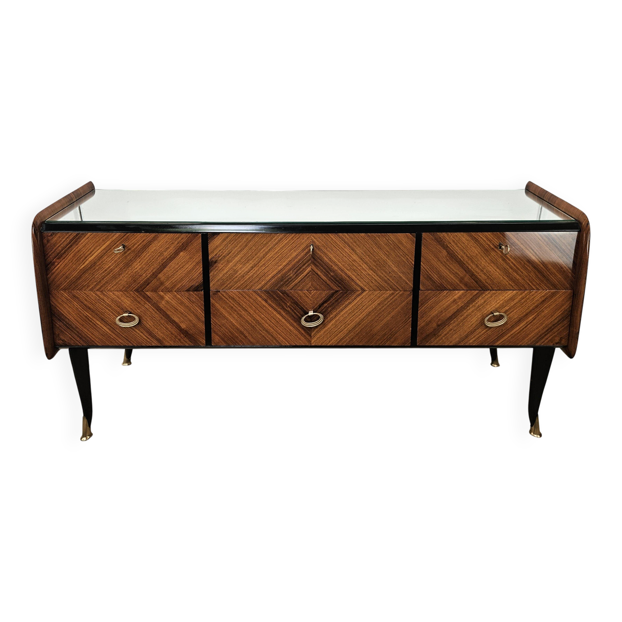 Commode en acajou avec miroir du milieu du siècle des années 1950