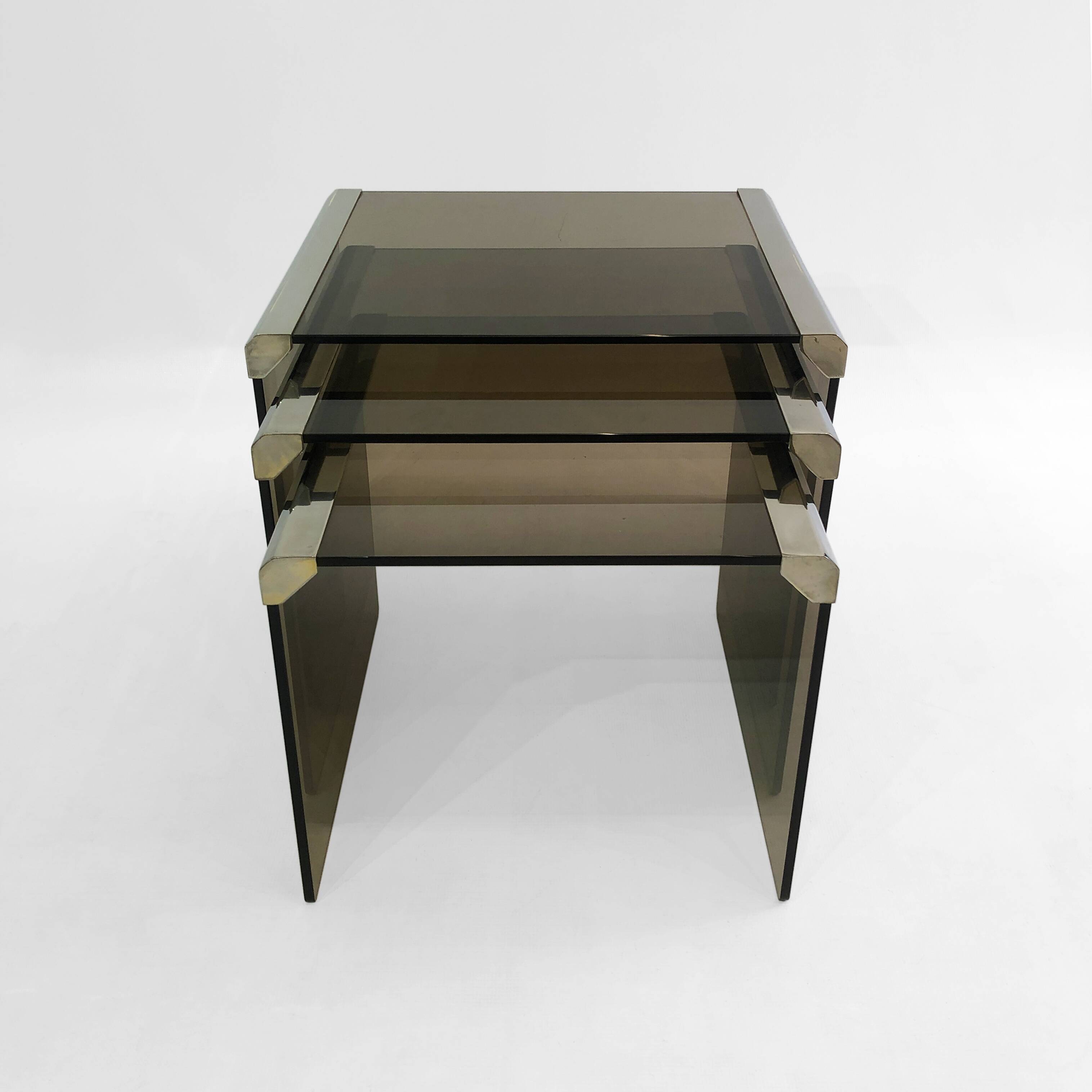 Gallotti & Radice ‘Tris’ T35 Smoked Glass Nest Side Tables Chrome