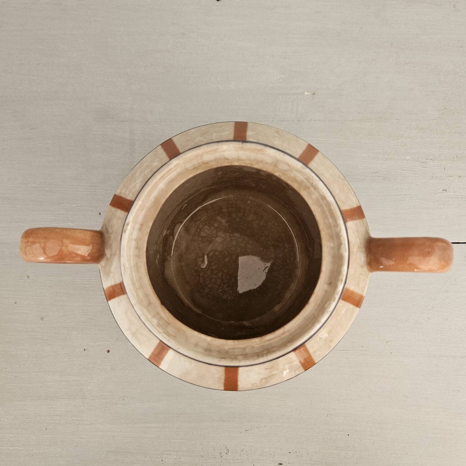 Basque sugar bowl ceramic Hbcm Bearn - vintage 1930s-40s - Brown orange/m