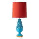 Turquoise glazed ceramic floral table lamp from Manises mid-century, with a new silk shade.