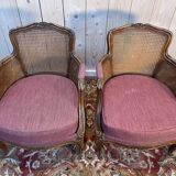 Pair of Louis XV style armchairs - bergères in canework