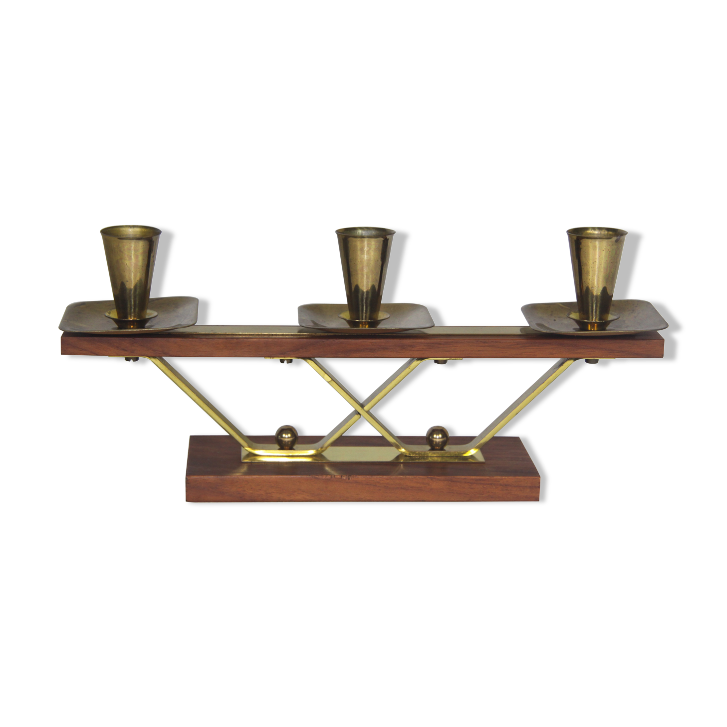 Vintage teak and metal candleholder, 60's