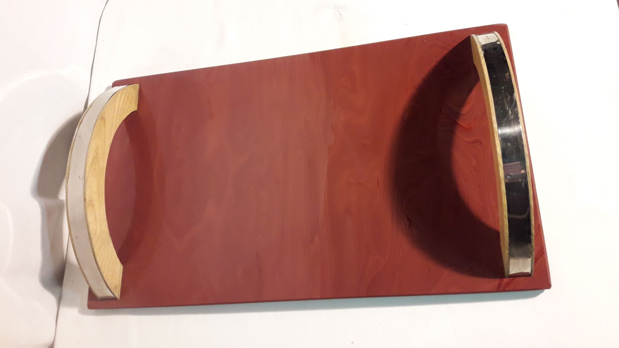 Glass tray and wooden handle