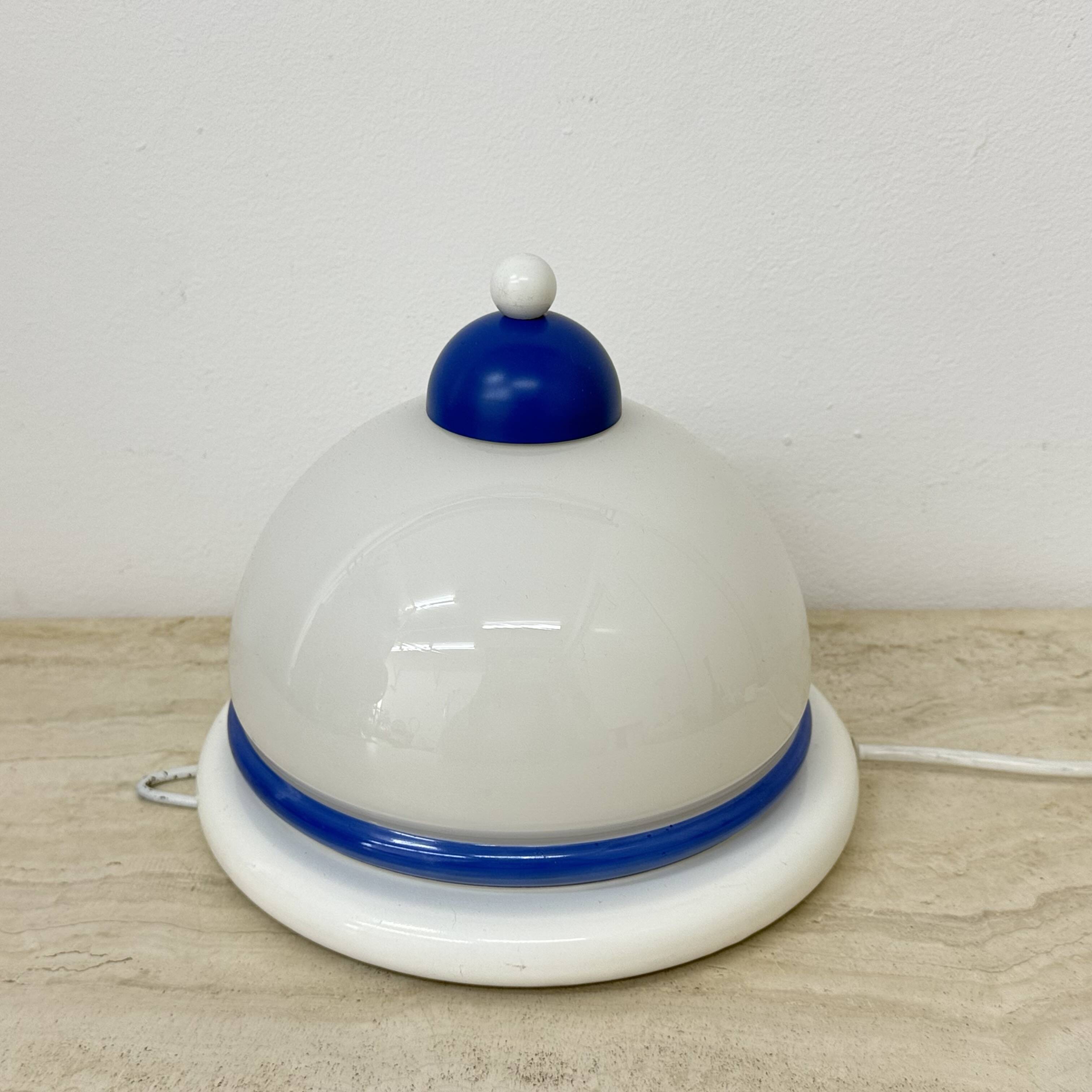 Vintage glass blue and white wall lamp sconce , 1970s