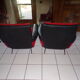 Armchairs skai black and red fabric vintage 70