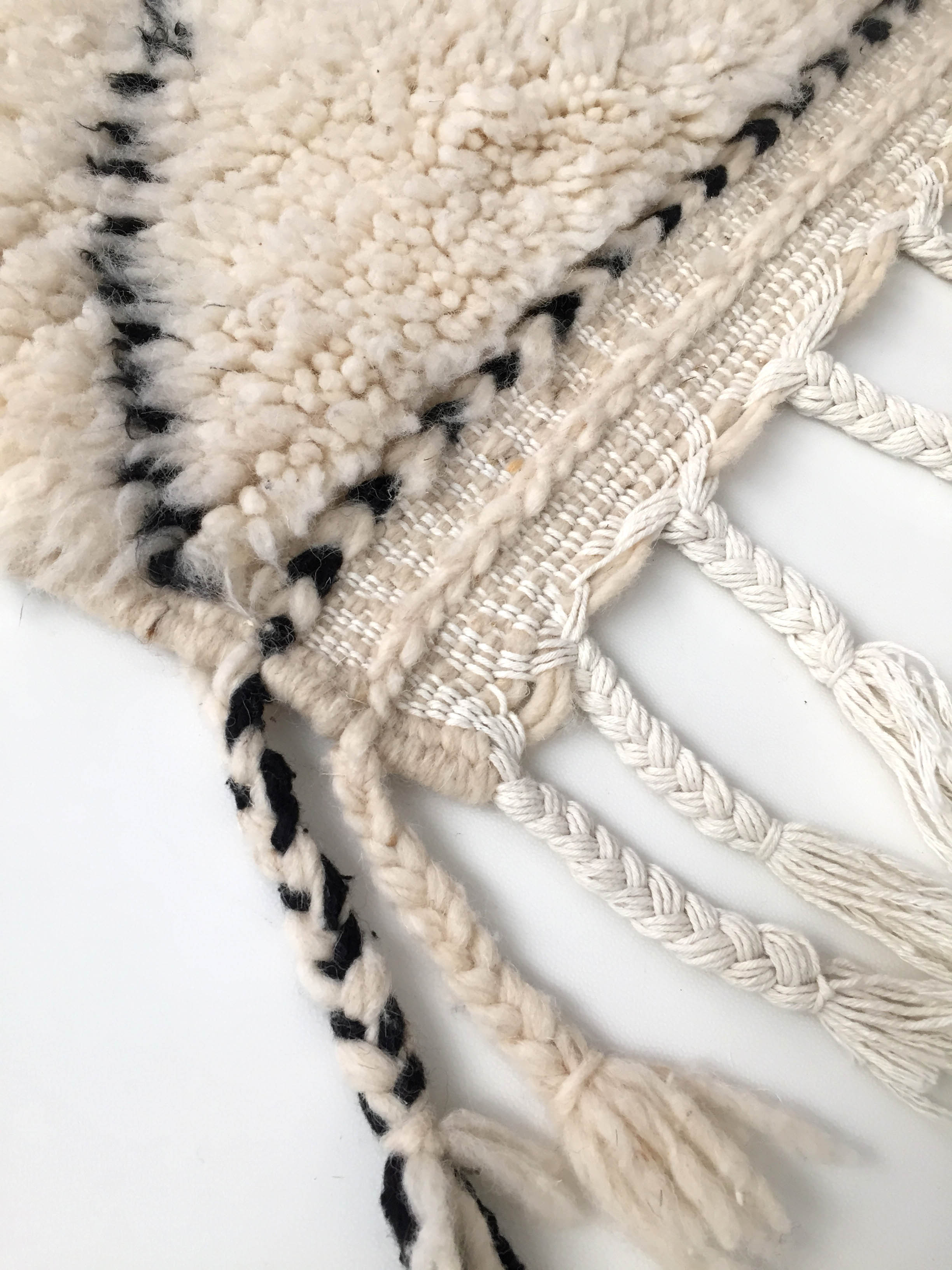 Moroccan Berber carpet blessed ouarain ecru with black abstract diamonds 154x116cm