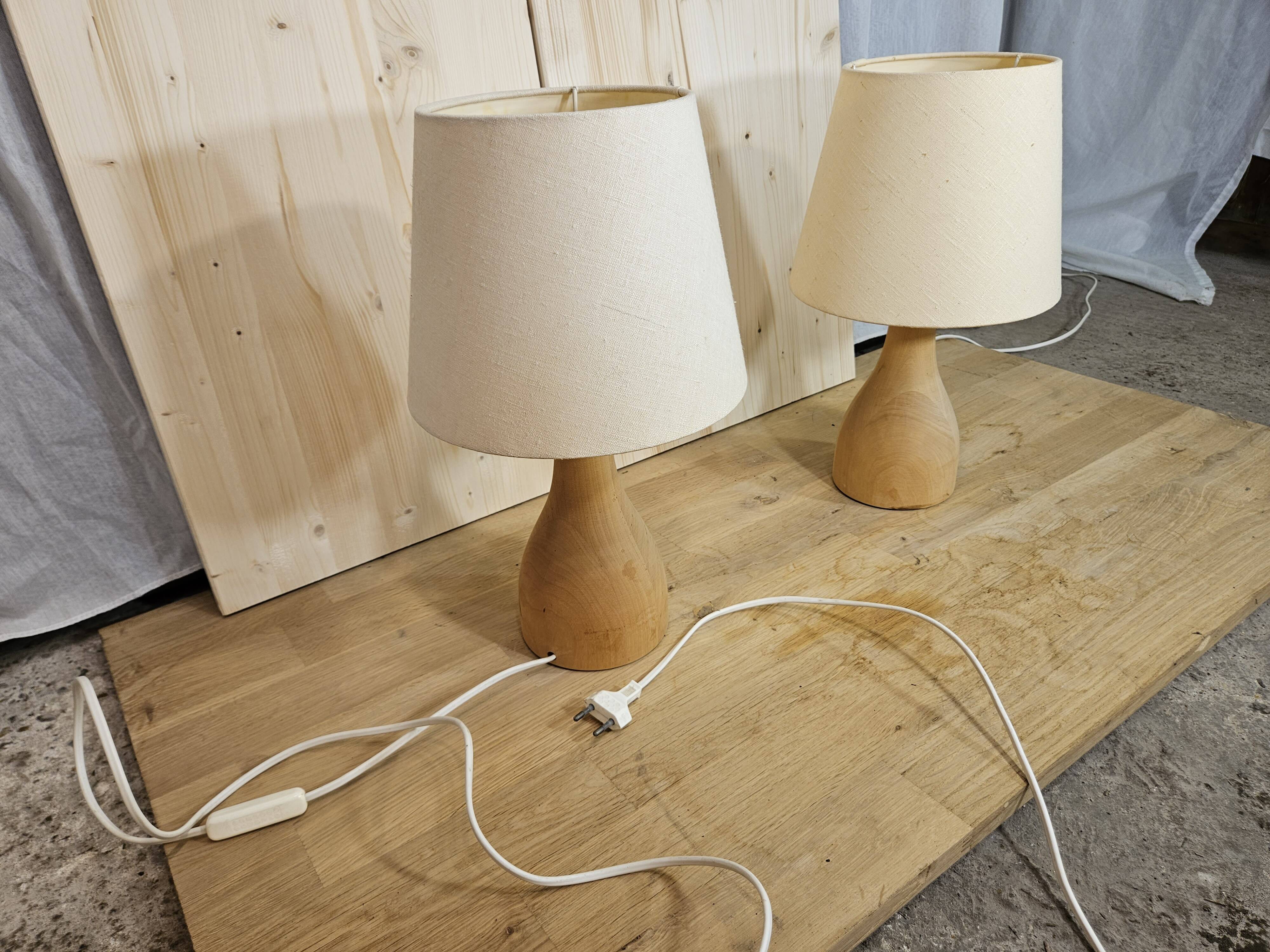 Pair of wooden bedside lamps