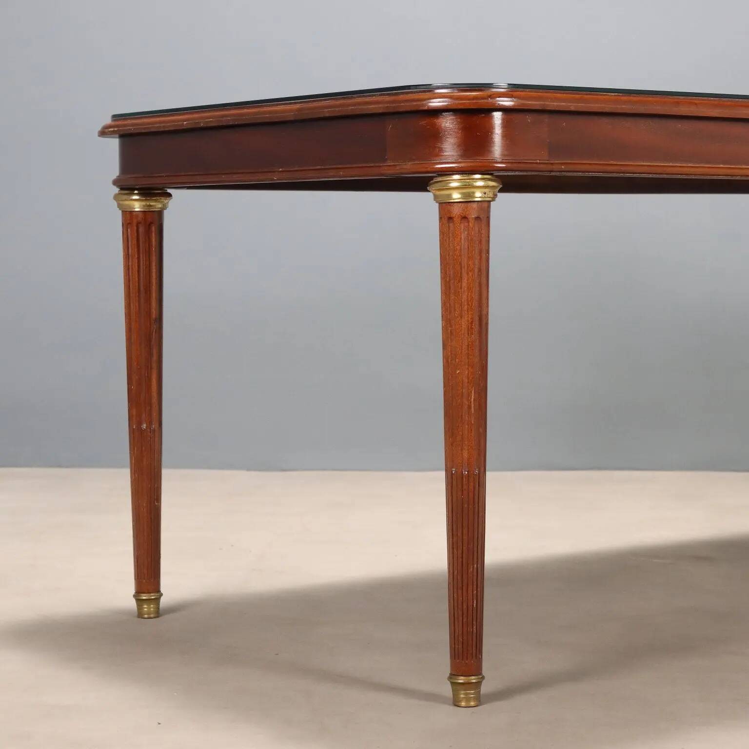 Antique mahogany table with gilded bronze and glass, United Kingdom 1900s