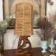 Vintage olive wood carved lamp 59cm