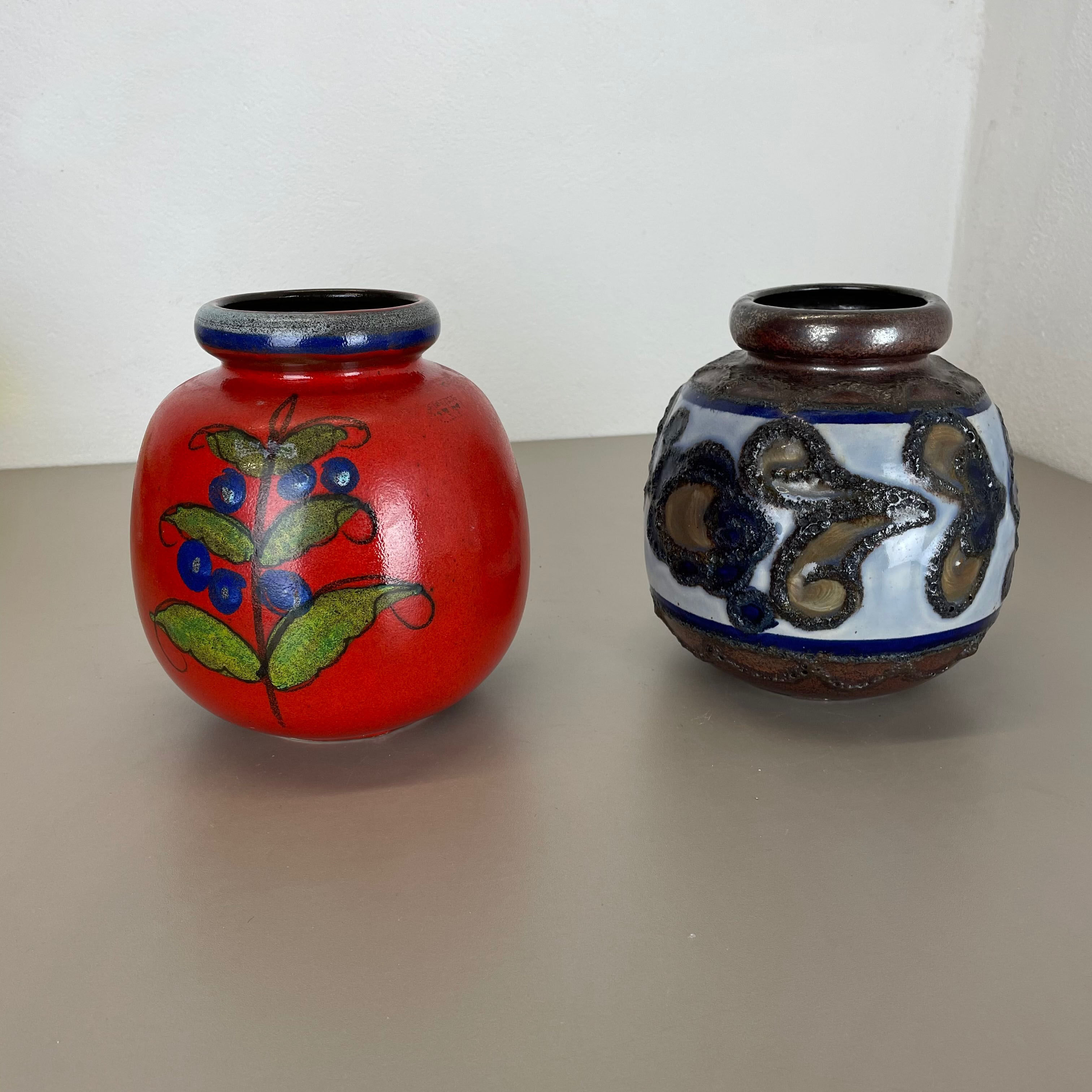Set of Two Pottery Fat Lava Vases "Multi-Color" by Scheurich, Germany, 1970s
