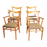 Set of 4 Dutch wooden dining armchairs in Danish style. 1950s