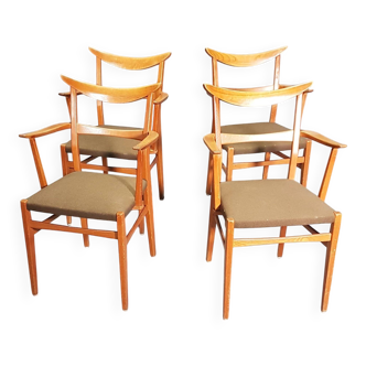 Ensemble de 4 fauteuils de salle à manger hollandais en bois de style danois. Années 1950