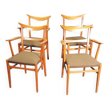 Set of 4 Dutch wooden dining armchairs in Danish style. 1950s