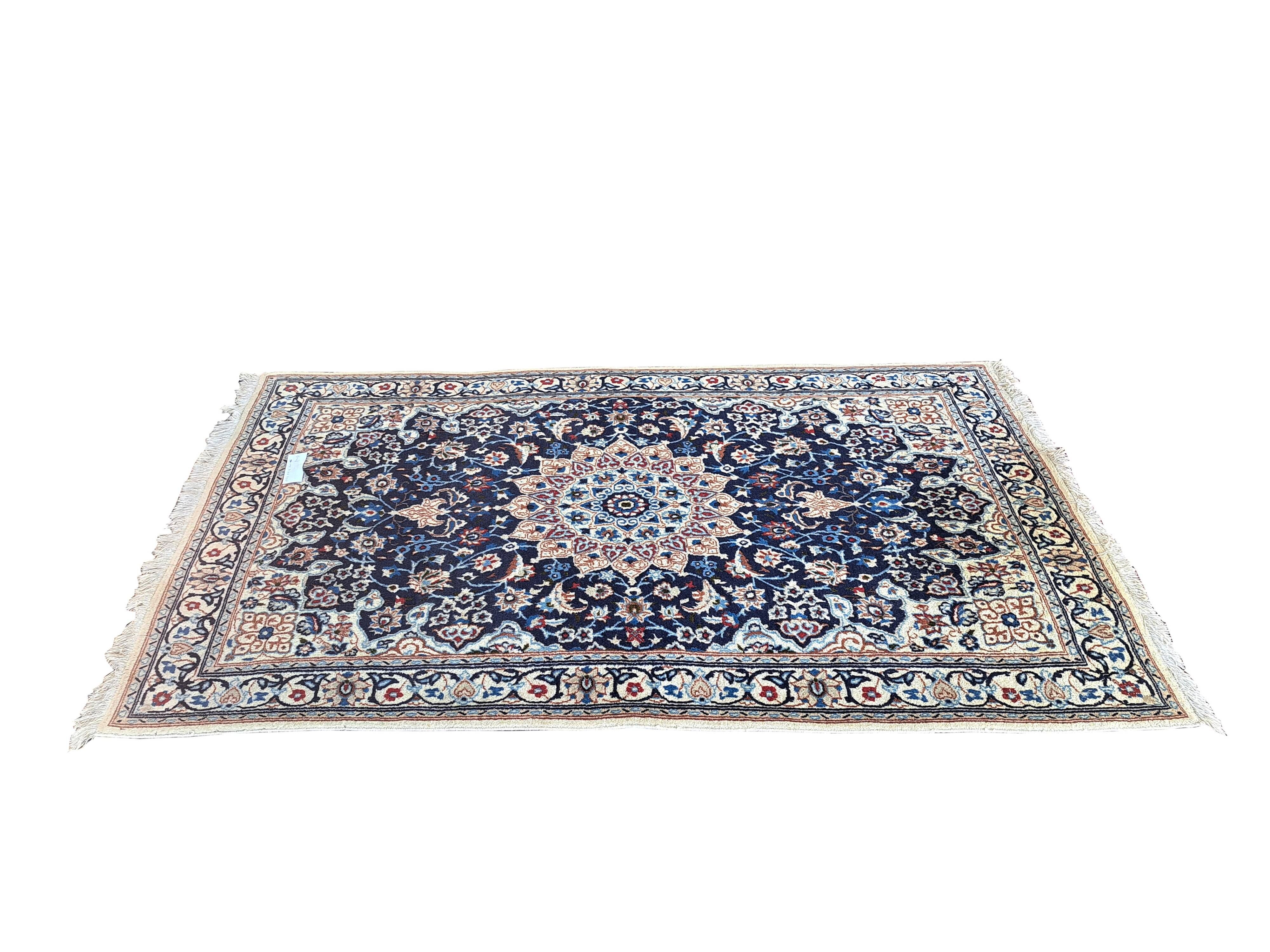 Nain carpet, floral patterns, blue and red, 116x206cm, Iran