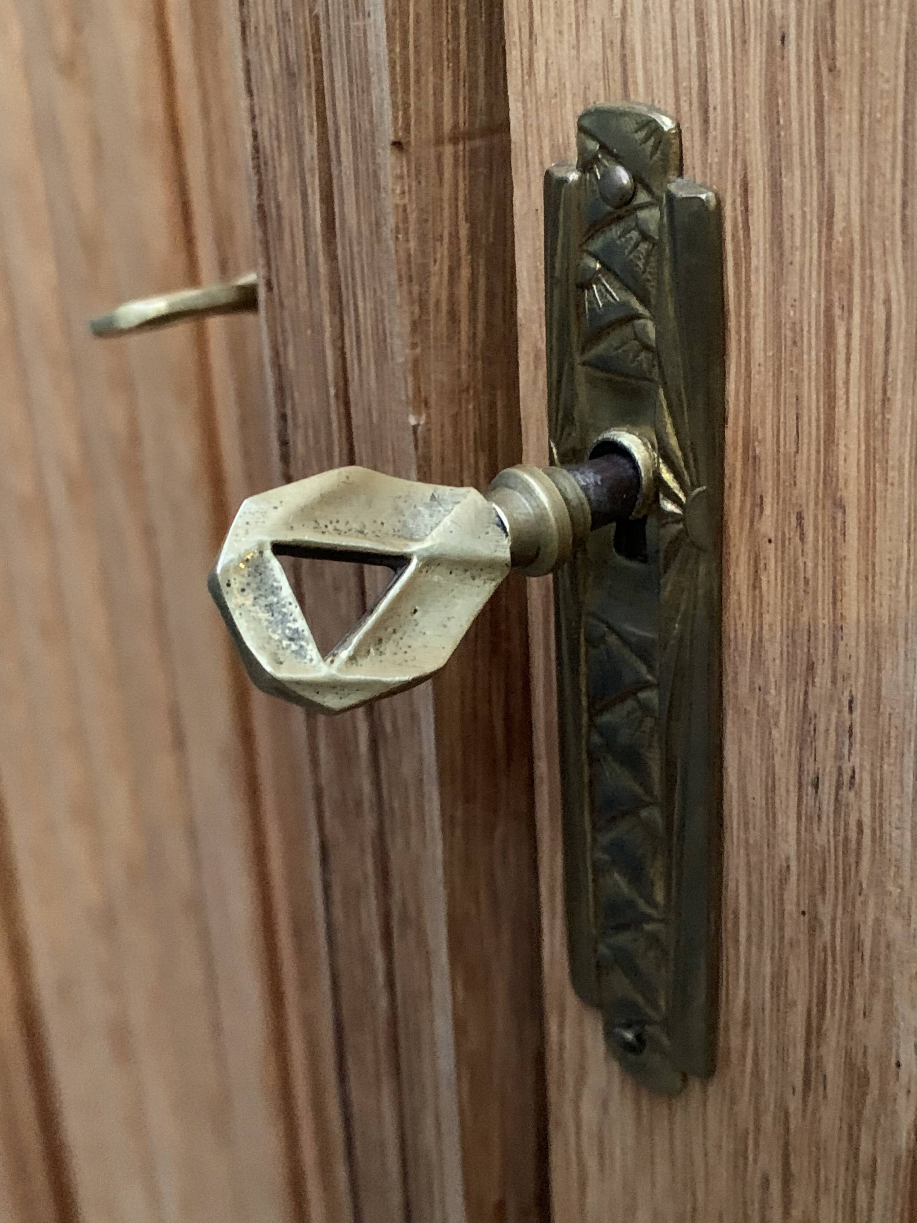 Parisian Art Deco style wardrobe in solid raw oak, 1950