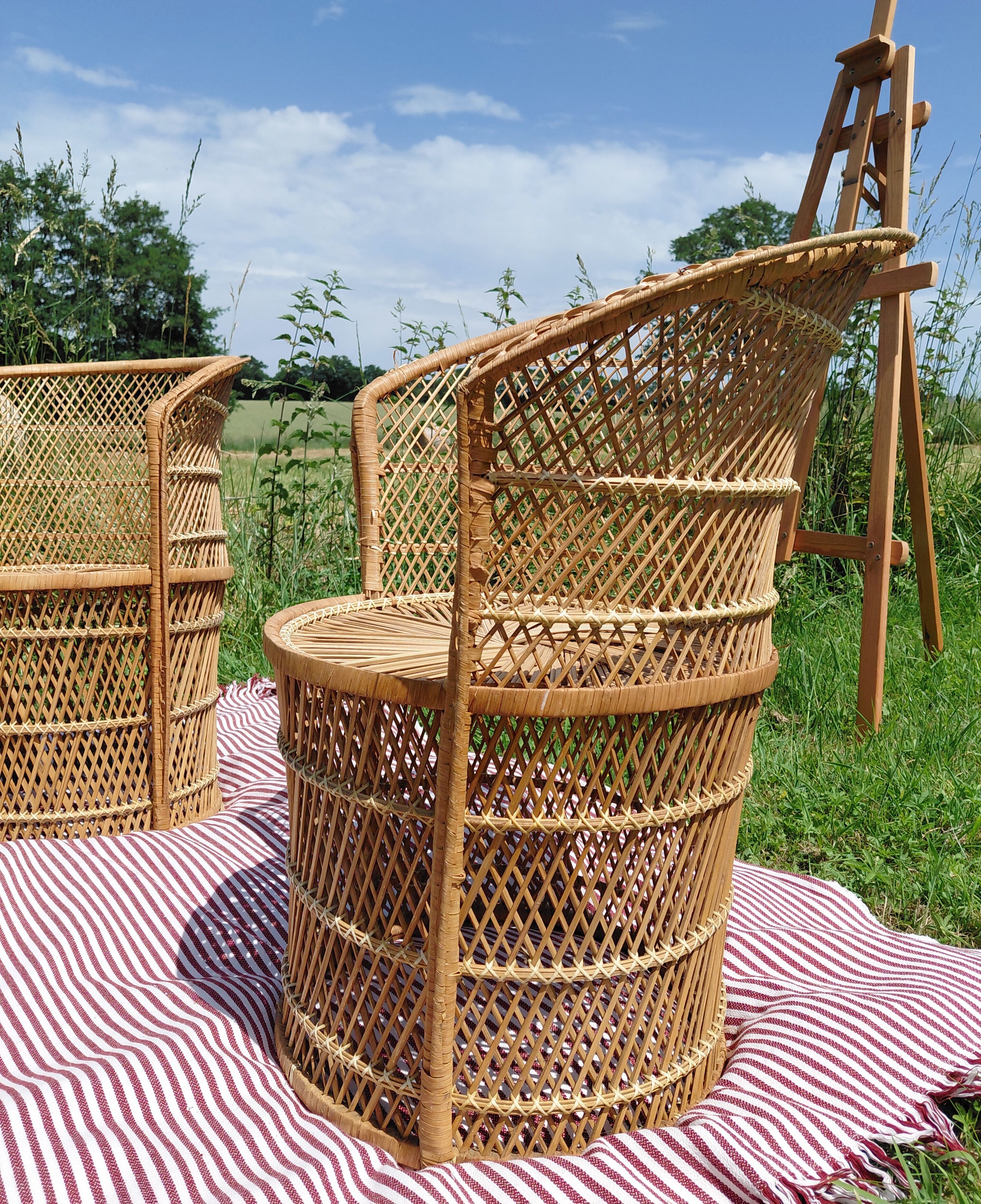 Vintage garden furniture in wicker rattan 1960 - complete 4-piece set