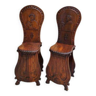 Pair of late 19th century Florence ornamental chairs in carved wood