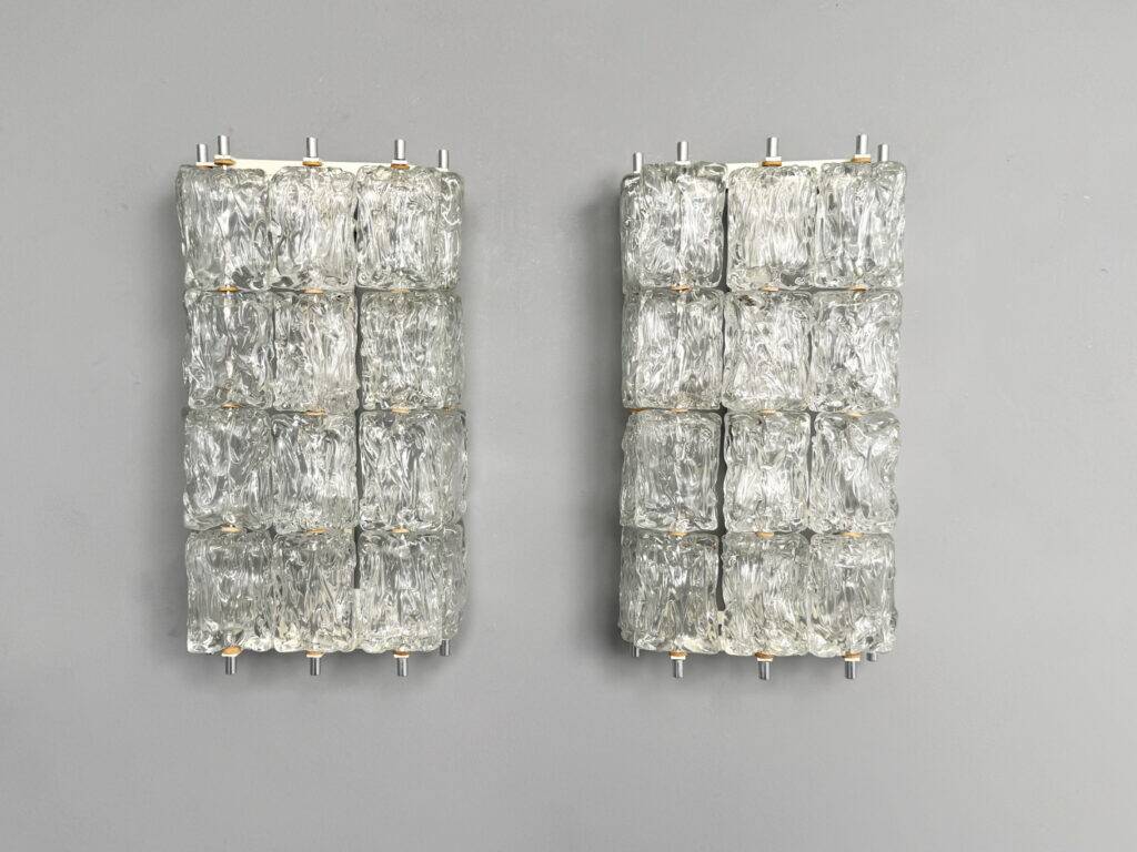 Pair of frosted glass wall sconces by Barovier & Toso, Italy, 1960s