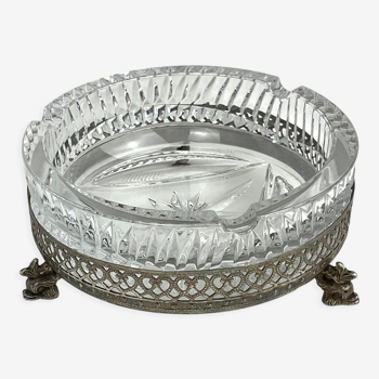 Ashtray in cut crystal and silver metal